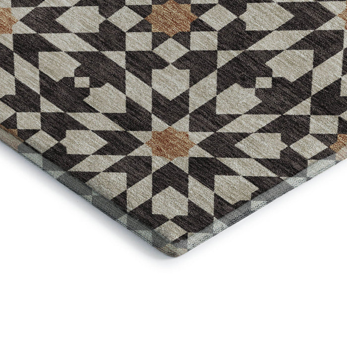 9' X 12' Copper Geometric Washable Area Rug With UV Protection - Charcoal