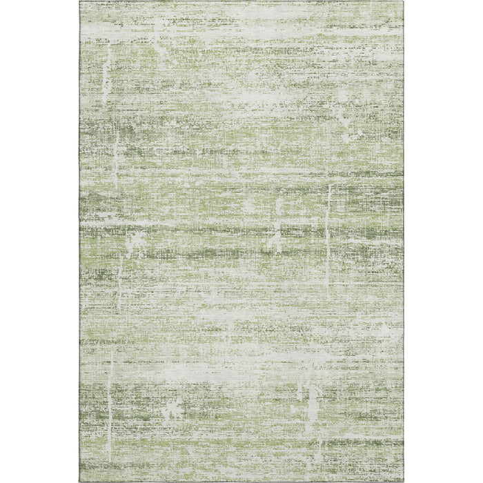 10' X 14' Abstract Washable Area Rug With UV Protection - Artichoke Green / Ivory