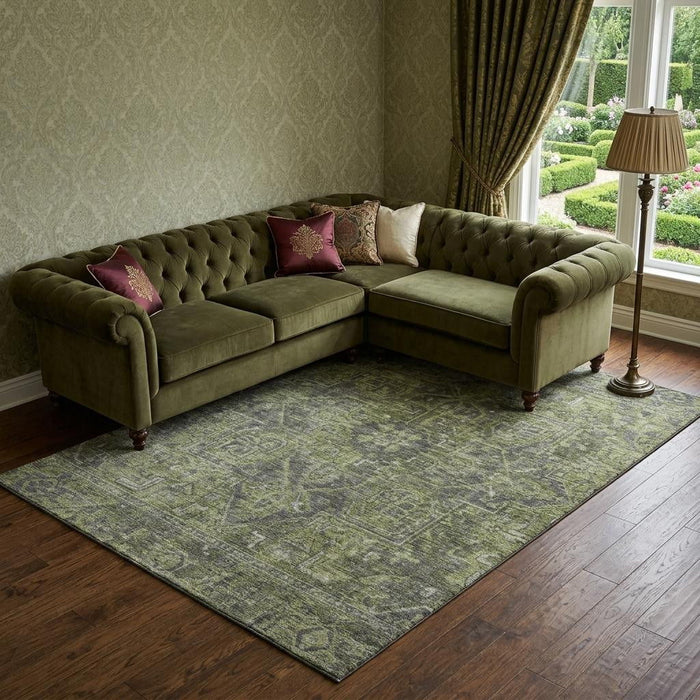 10' X 14' Medallion Distressed Washable Area Rug With UV Protection (649744) - Green / Gray