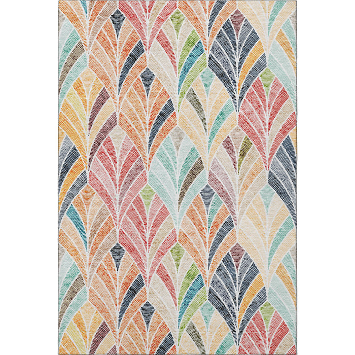10' X 14' Geometric Washable Area Rug With UV Protection (667617) - Orange / Gold / Blue