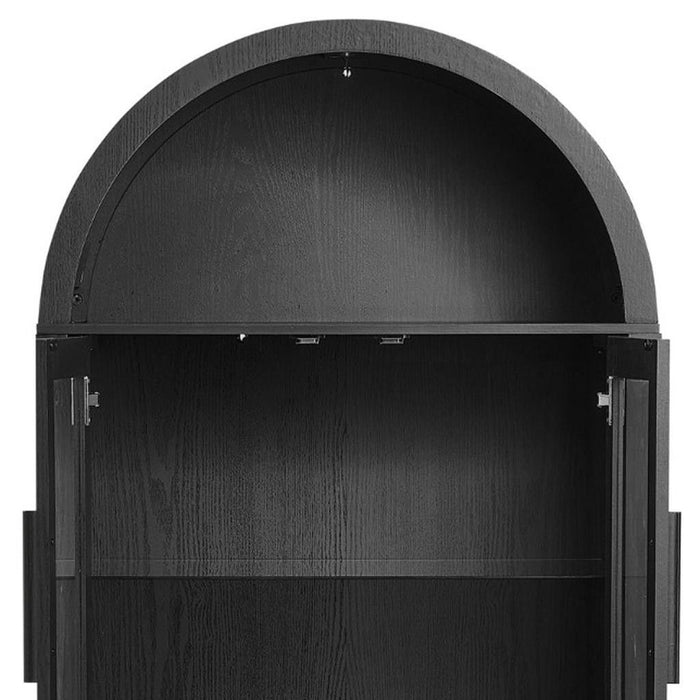 Wood Oval Accent Cabinet With Two Doors - Black