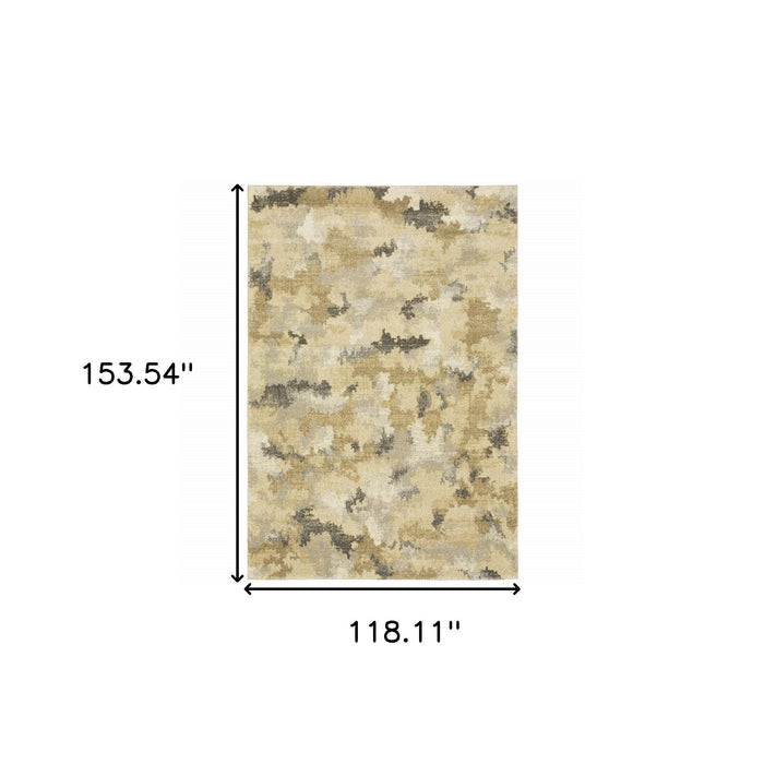 10' x 13' Abstract Power Loom Stain Resistant Area Rug - Beige Gray And Gold