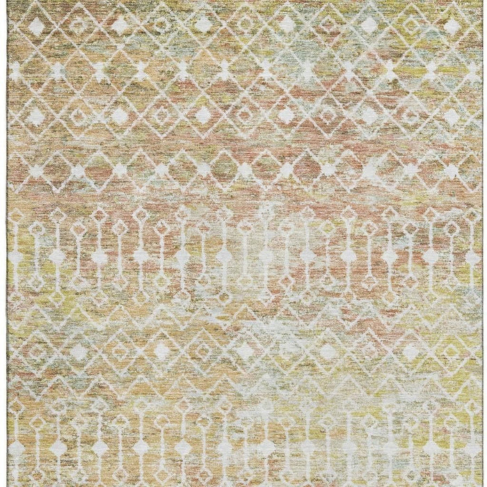 10' X 14' Geometric Washable Area Rug With UV Protection (695654) - Peach / Ivory / Gold