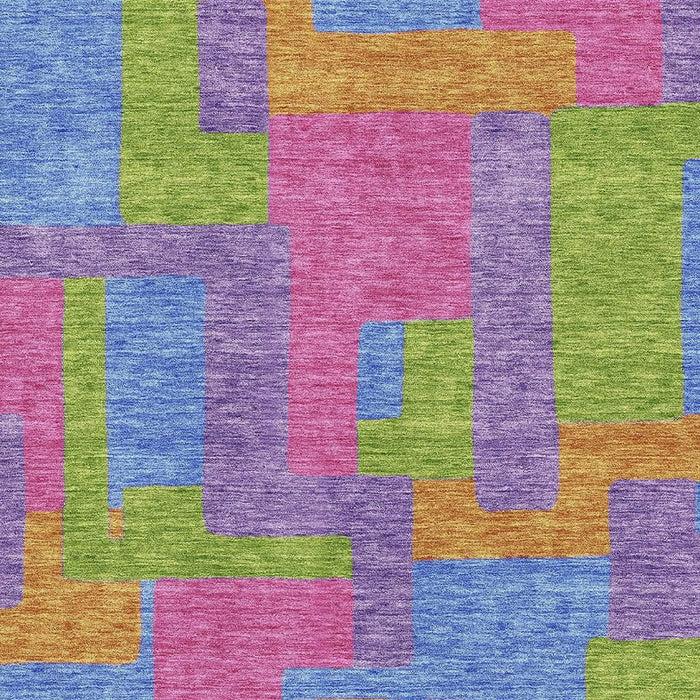 10' X 14' Abstract Geometric Washable Area Rug With UV Protection - Purple