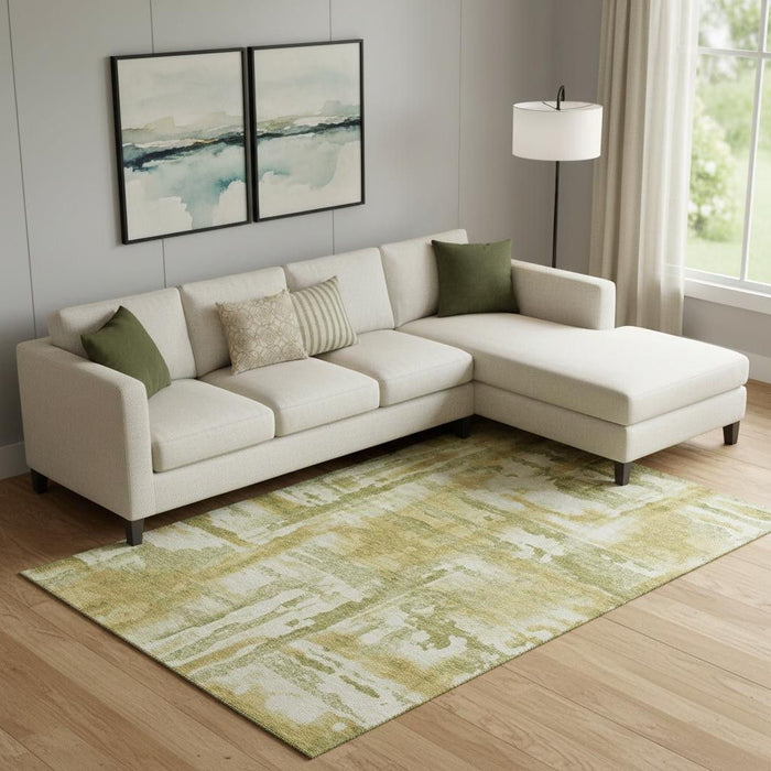10' X 14' Abstract Washable Area Rug With UV Protection (714613) - Sage / Ivory