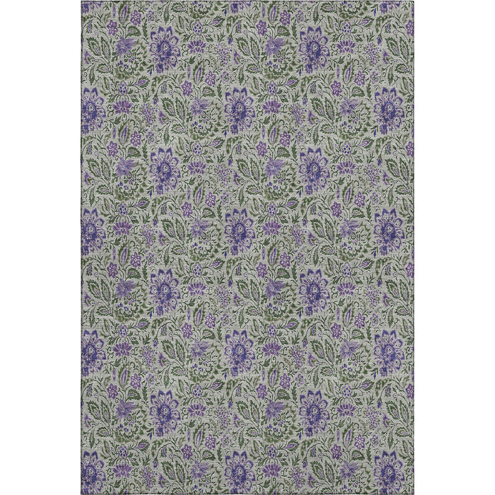 10' X 14' Floral Washable Area Rug With UV Protection (655000) - Olive Green / Purple