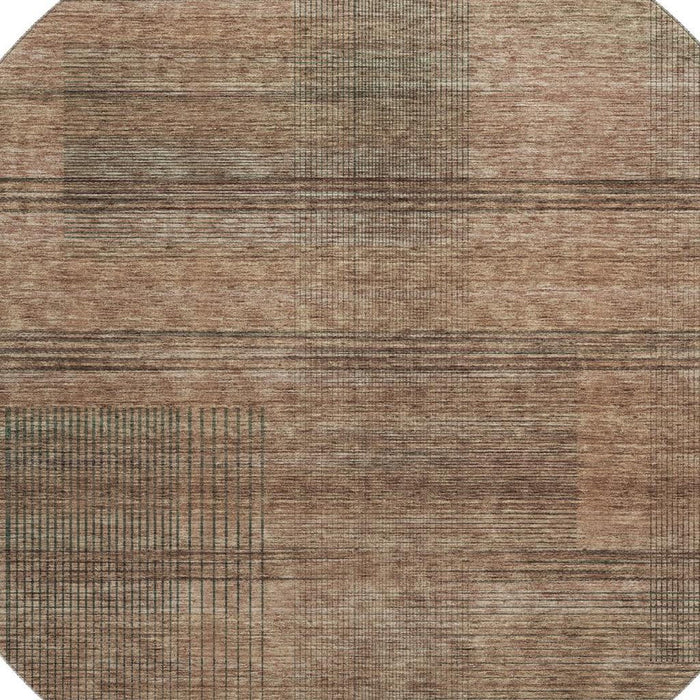 8' Striped Washable Round Rug With UV Protection - Rust And Gray