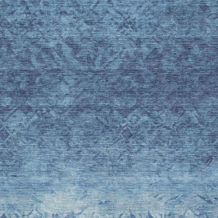 10' X 14' Damask Washable Area Rug With UV Protection (709432) - Denim Blue / Ivory