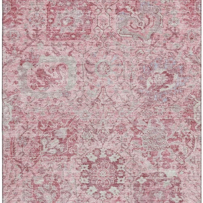 10' X 14' Damask Washable Area Rug With UV Protection (684340) - Pink / Gray / Ivory