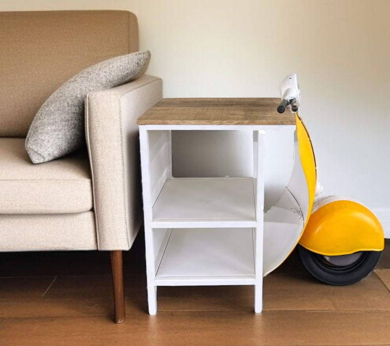 Wood And Metal Mini Scooter End Or Side Table - Yellow
