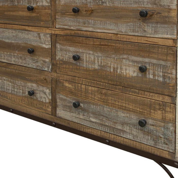Solid Wooden Six Drawer Double Dresser - Brown
