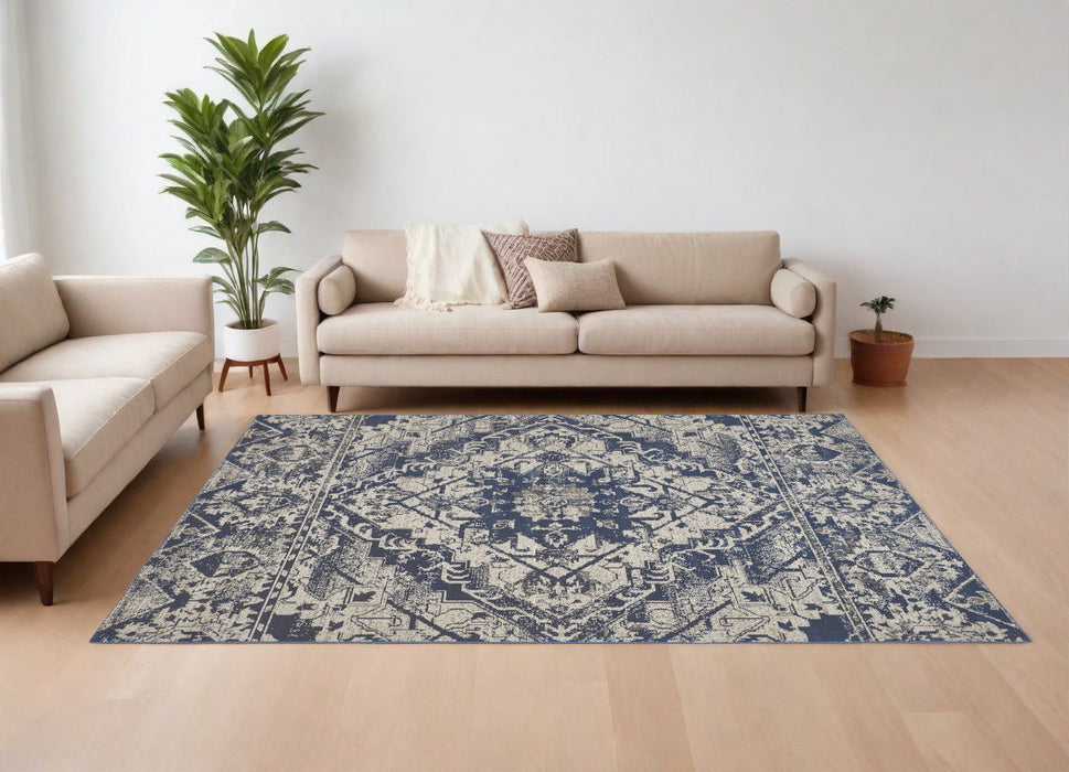 10' x 13' Oriental Power Loom Area Rug - Gray Blue And Ivory