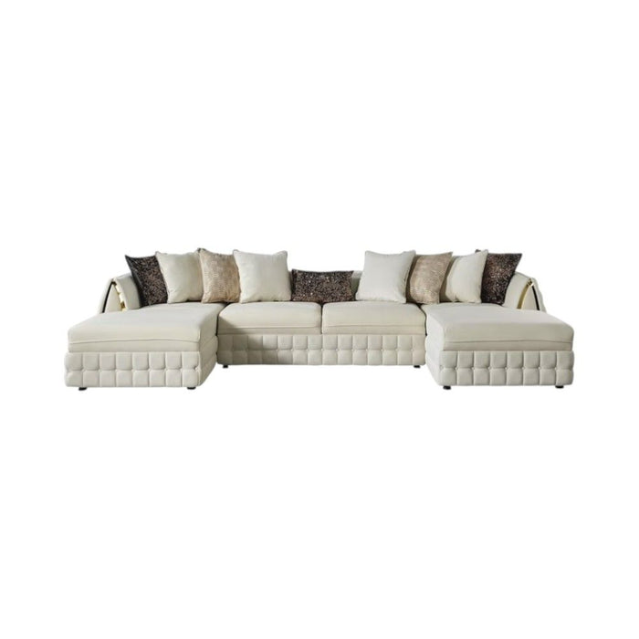 Velvet U Shaped Sofa Chaise Sectional With Toss Pillows - Cream