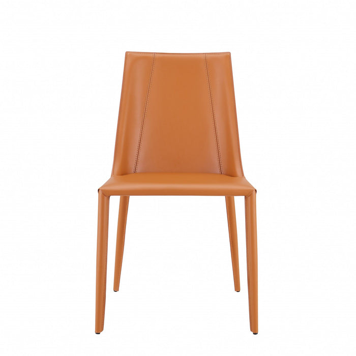 Upholstered Leather Dining Side Chair - Terra Cotta