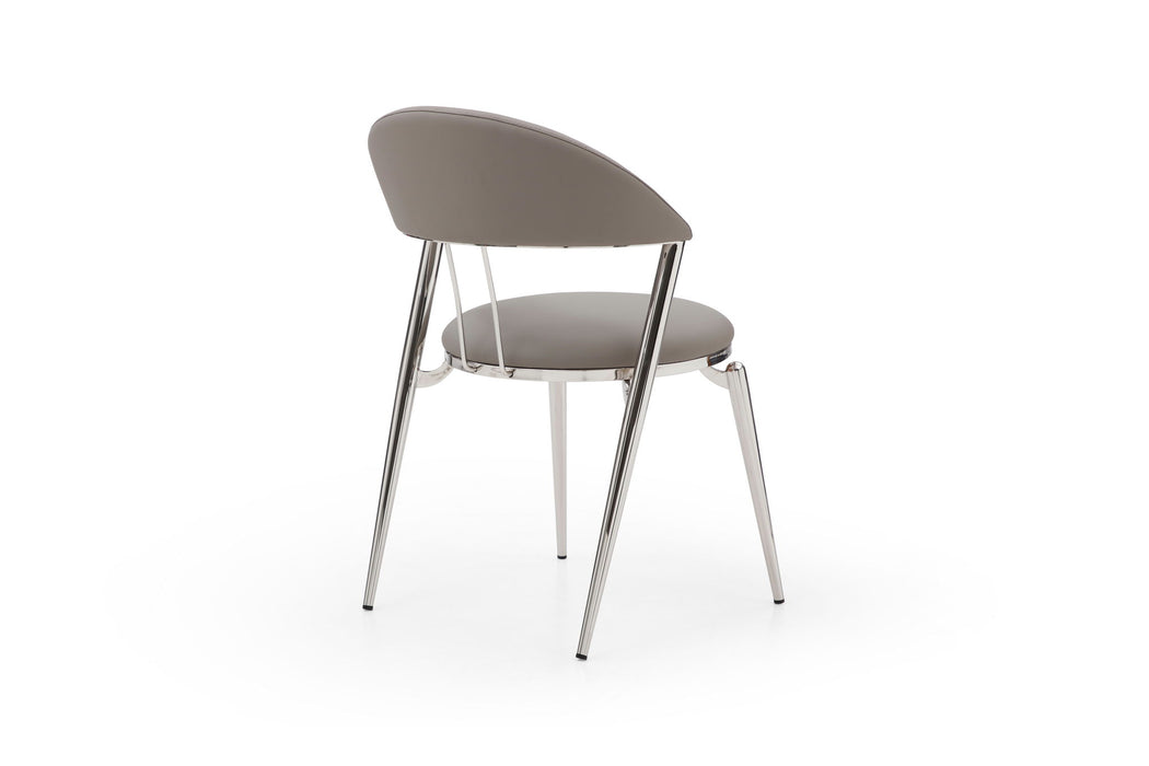 Faux Leather Stainless Steel Open Back Dining Side Chairs (Set of 2) - Gray / Silver