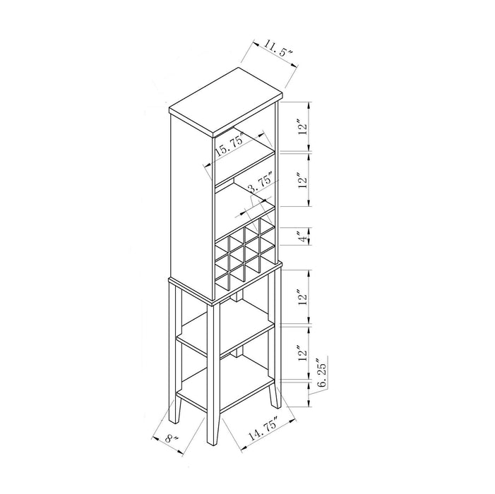 Giga wooden wine bottle rack with metal wine glass shelves in red cocoa and espresso finish, four-tier wine cabinet storage.
