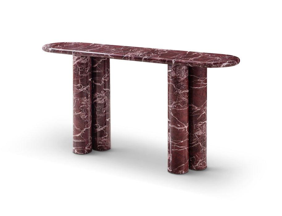 Genuine Marble And Stone Double Pedestal Console Table - Red