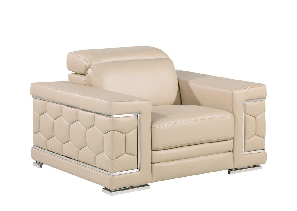 47" Genuine Leather Club Chair - Beige / Silver