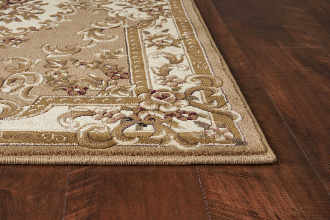 8' x 11' Machine Woven Hand Carved Floral Medallion Indoor Area Rug - Beige Ivory