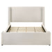 White Alamosa Boucle Upholstered Queen Wingback Bed with tufted headboard and wooden legs, in a modern bedroom setting.