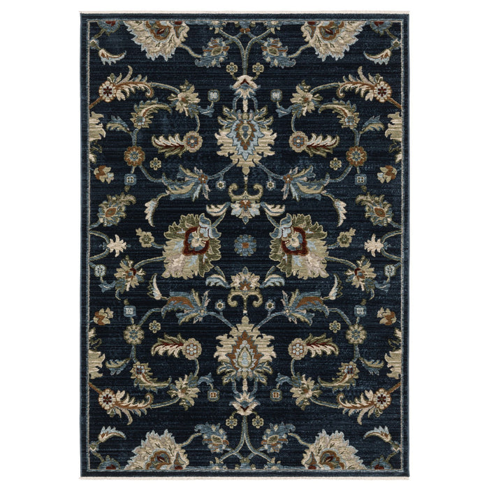 8' X 11' Oriental Area Rug With Fringe - Dark Blue