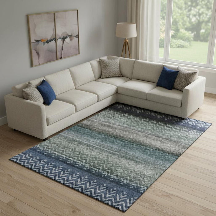 10' X 14' Geometric Washable Area Rug With UV Protection (715645) - Blue / Gray