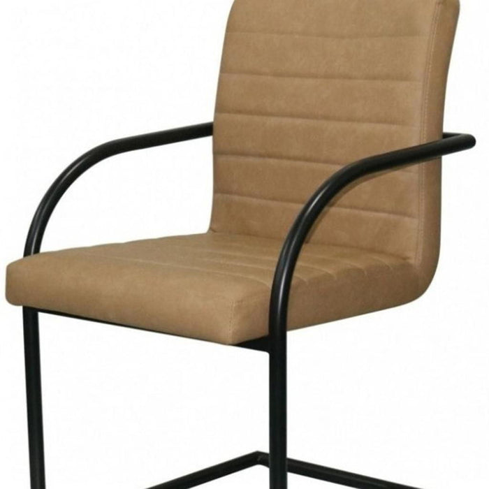 Upholstered Faux Leather Dining Arm Chairs (Set of 2) - Tan