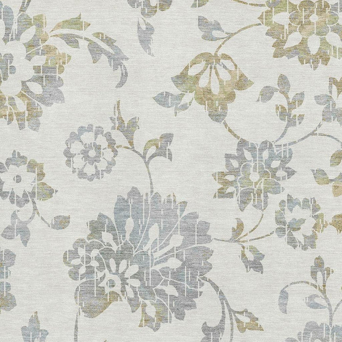 10' X 14' Floral Washable Area Rug With UV Protection (667921) - Ivory / Gray / Gold