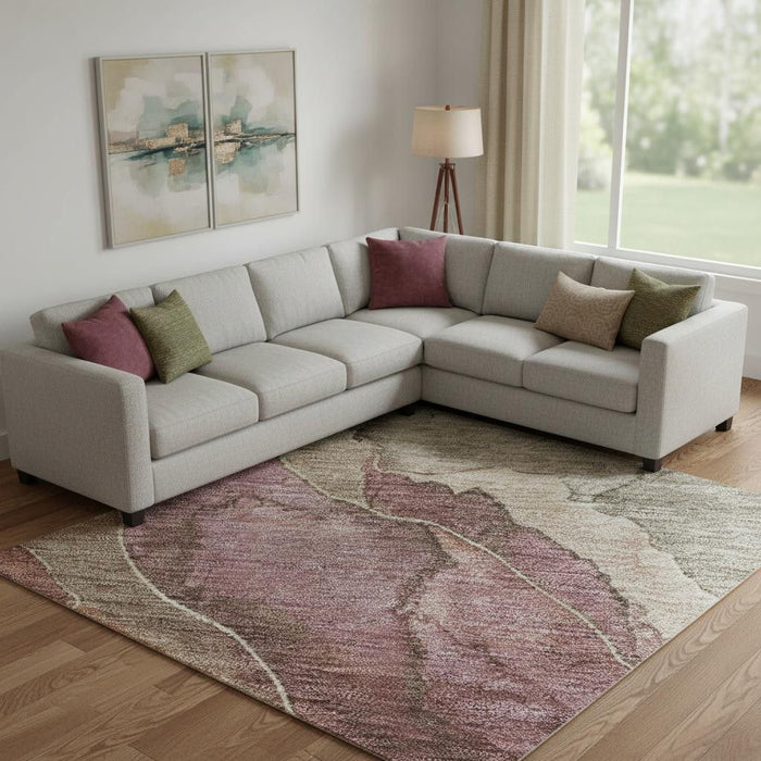 10' X 14' Floral Washable Area Rug With UV Protection (701389) - Khaki / Beige / Mauve