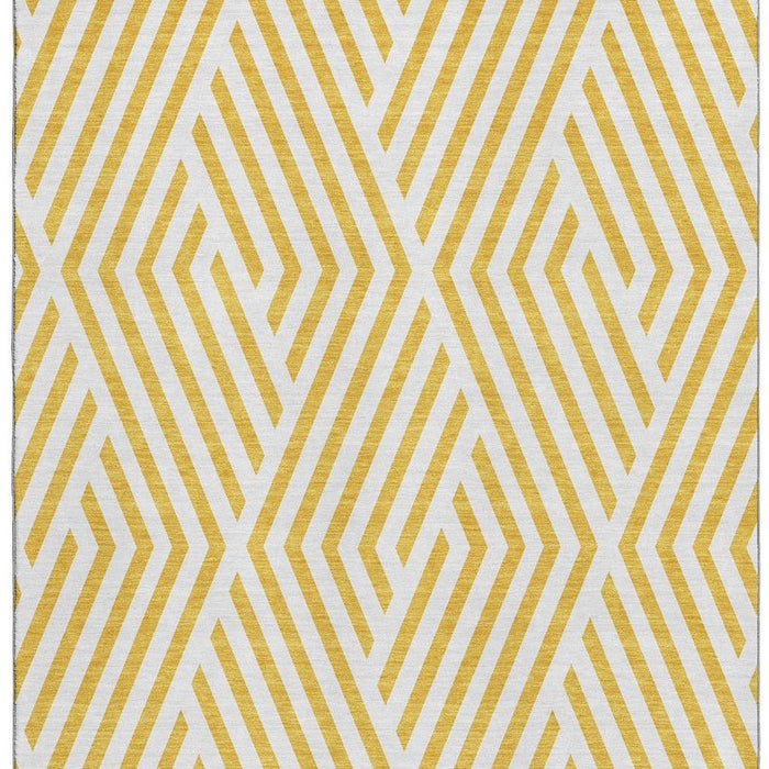 8' X 10' Geometric Washable Area Rug With UV Protection (648608) - Yellow / Ivory