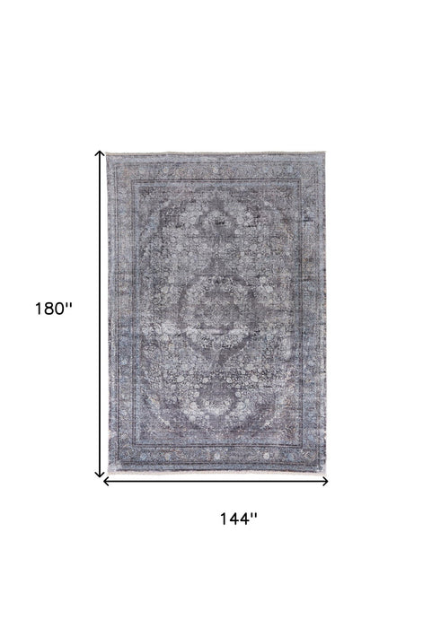 12' x 15' Oriental Power Loom Worn Faded Area Rug - Silver And Gray