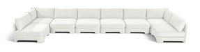 Beige Meridian Furniture Hammond velvet performance fabric U-shaped armless sectional with 8 pieces, stationary sofa for living room.