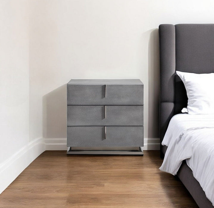 Crackle Finish Three Drawer Nightstand - Gray