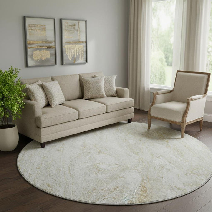 8' Abstract Washable Round Rug With UV Protection (653455) - Ivory / Beige