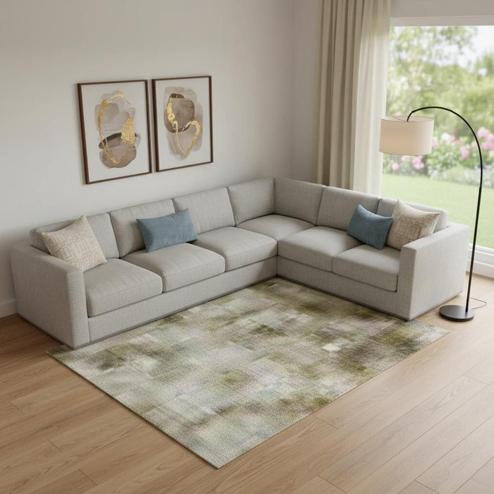 10' X 14' Abstract Washable Area Rug With UV Protection (708463) - Green / Purple / Gold