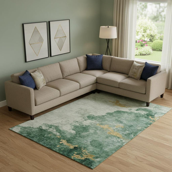 10' X 14' Abstract Washable Area Rug With UV Protection (701545) - Emerald / Gold