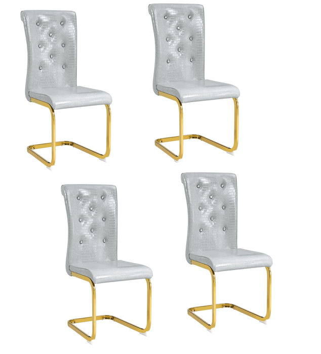 Faux Leather Metal Dining Side Chairs (Set of 4) - Gray / Gold