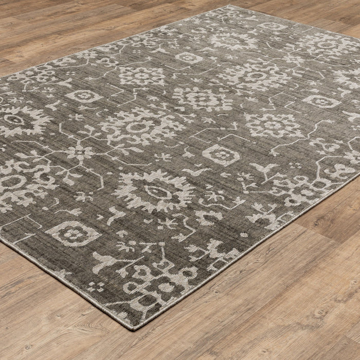 8' X 11' Oriental Area Rug - Gray And Ivory