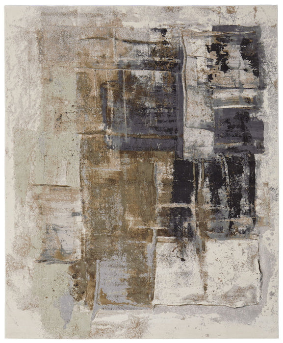 10' x 13.2' Abstract Power Loom Area Rug - Gray Black And Brown
