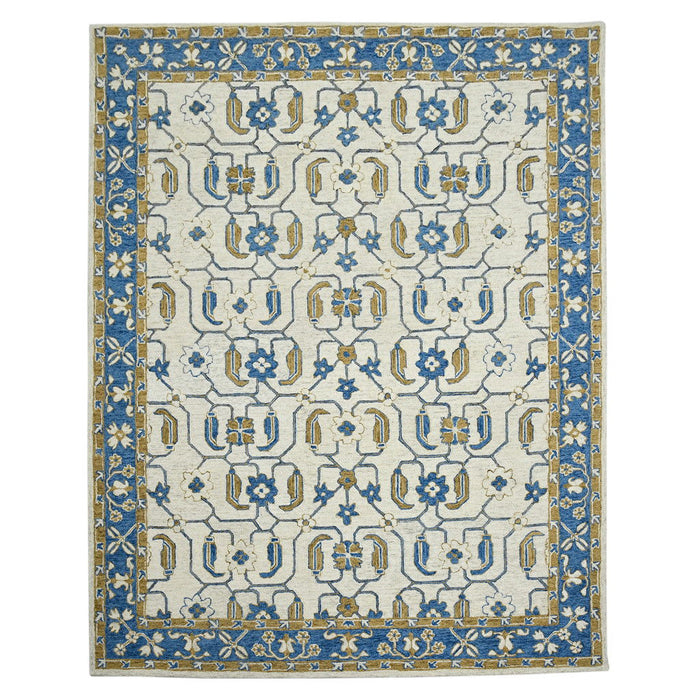9' X 13' Wool Oriental Hand Hooked Area Rug - Blue