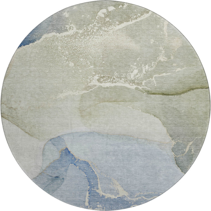 8' Abstract Washable Round Rug With UV Protection (647191) - Blue / Gray / Ivory