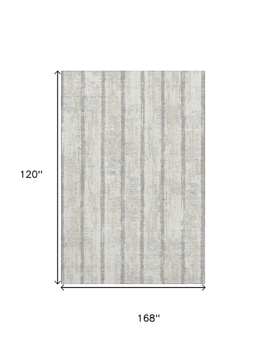 10' X 14' Striped Washable Area Rug With UV Protection (670904) - Ivory / Beige