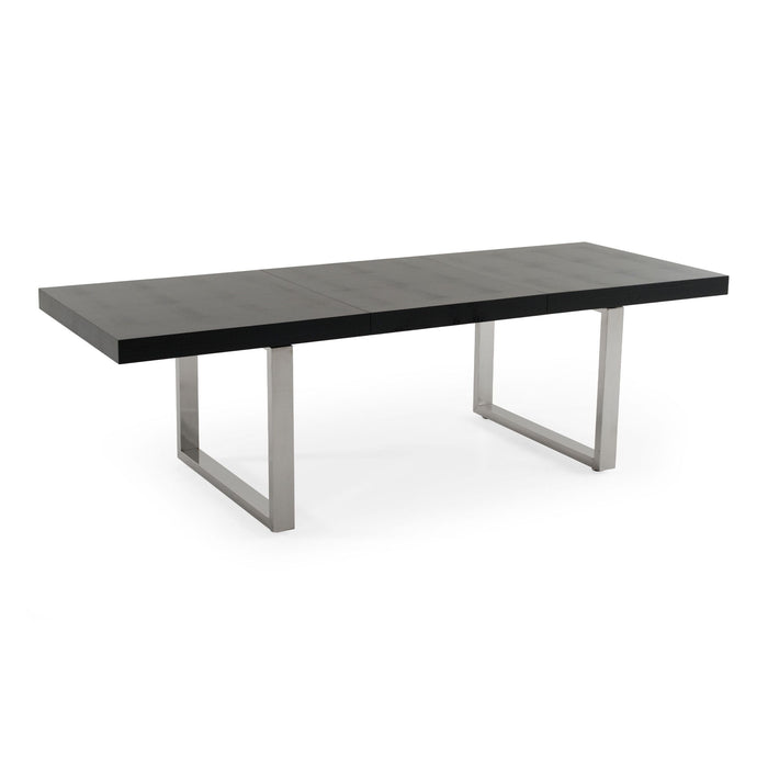 Wood Stainless Steel Removable Leaf Sled Base Extendable Dining Table - Black / Silver