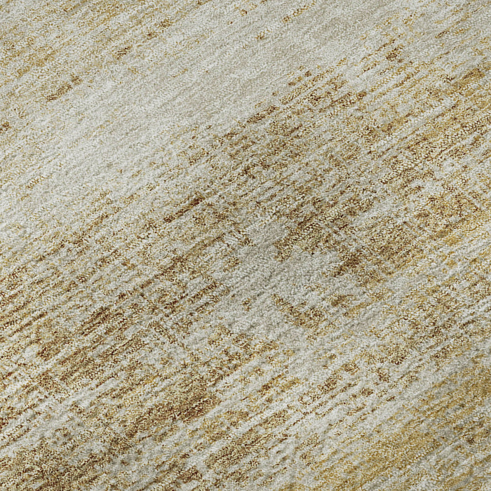 8' X 10' Abstract Washable Area Rug With UV Protection - Gold And Beige