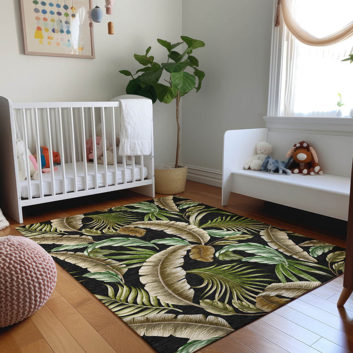 10' X 14' Geometric Washable Area Rug With UV Protection - Midnight And Brown