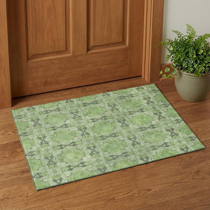 3' X 5' Floral Medallion Washable Area Rug With UV Protection (649487) - Green / Gray / Ivory