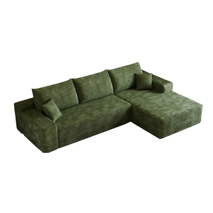 107" Corduroy Modular Compression Foam Sofa With Toss Pillows - Green