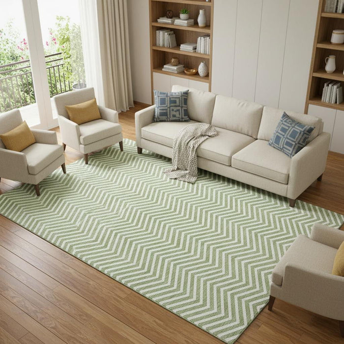 10' X 14' Chevron Washable Area Rug With UV Protection (674251) - Green / Ivory