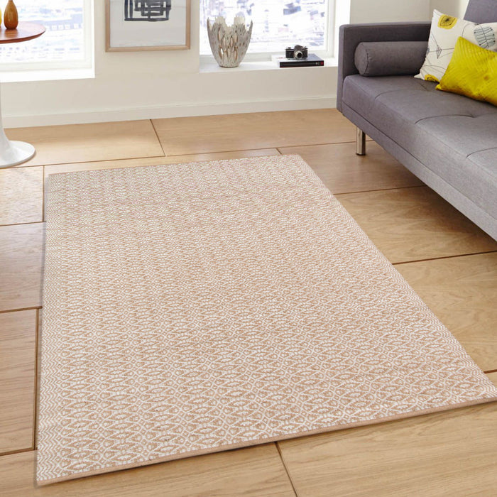 8' x 10' Geometric Flatweave Handmade Area Rug - White And Tan