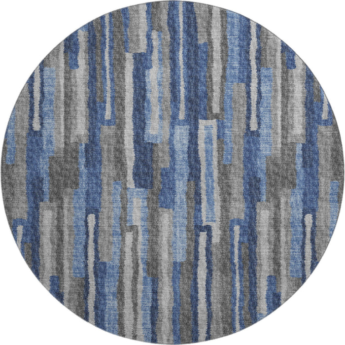 8' Transitional Abstract Washable Polyester Round Rug With UV Protection - Blue / Gray